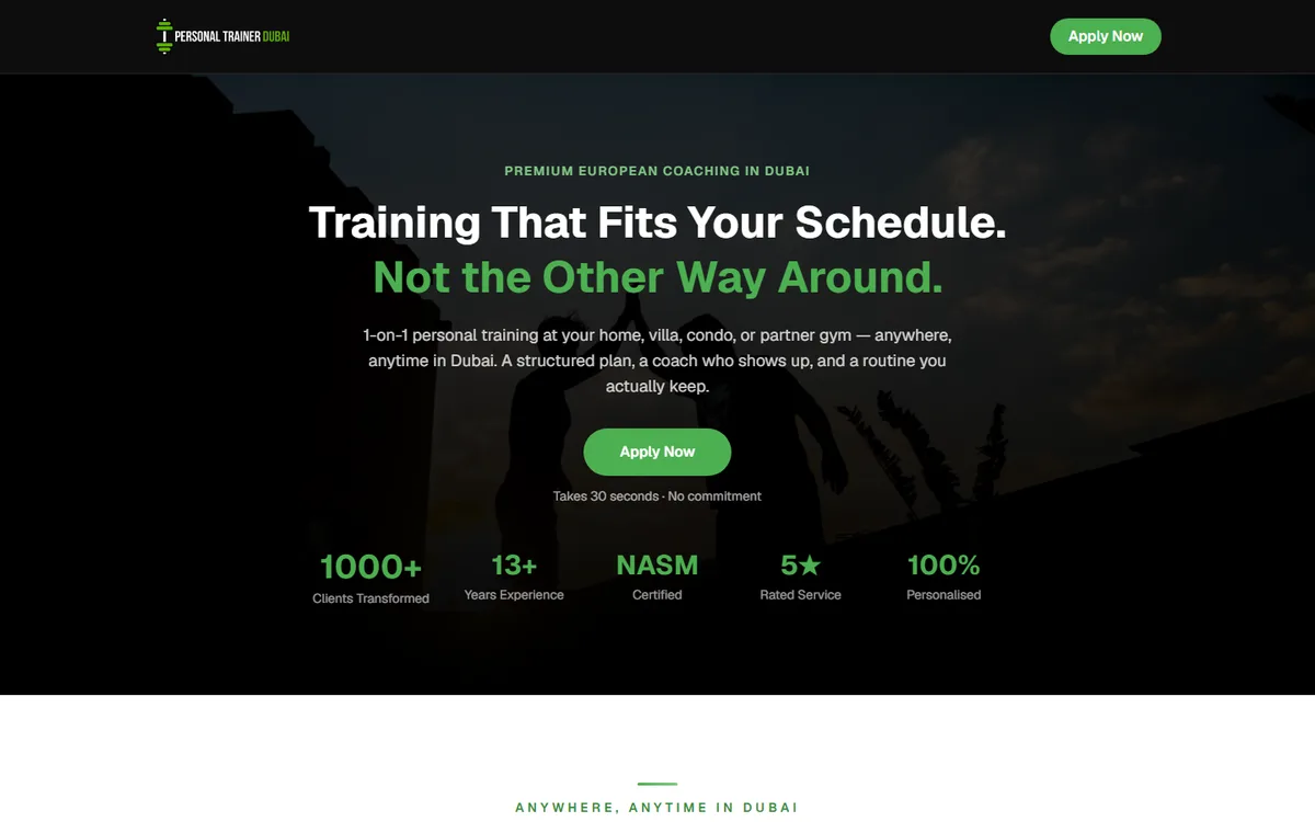 Personal Trainer Dubai website