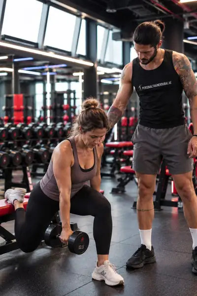 Dumbbell lunge, coached rep by rep